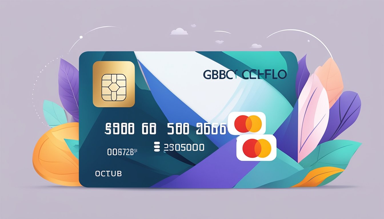The scene shows a sleek and modern credit card with the logo of OCBC GE Cashflo Card, surrounded by various perks and considerations in a clean and professional layout