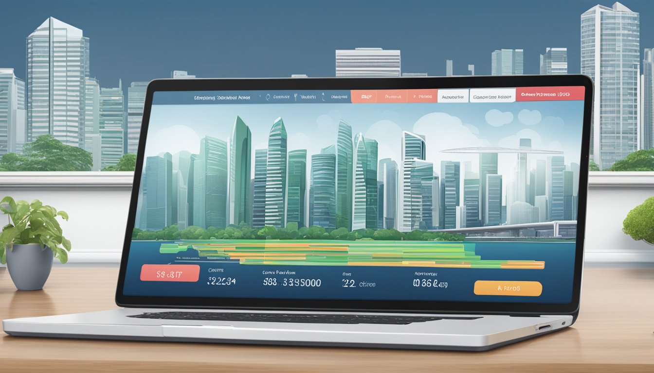 A modern, digital device displaying the OCBC home loan calculator interface with the Singapore skyline in the background