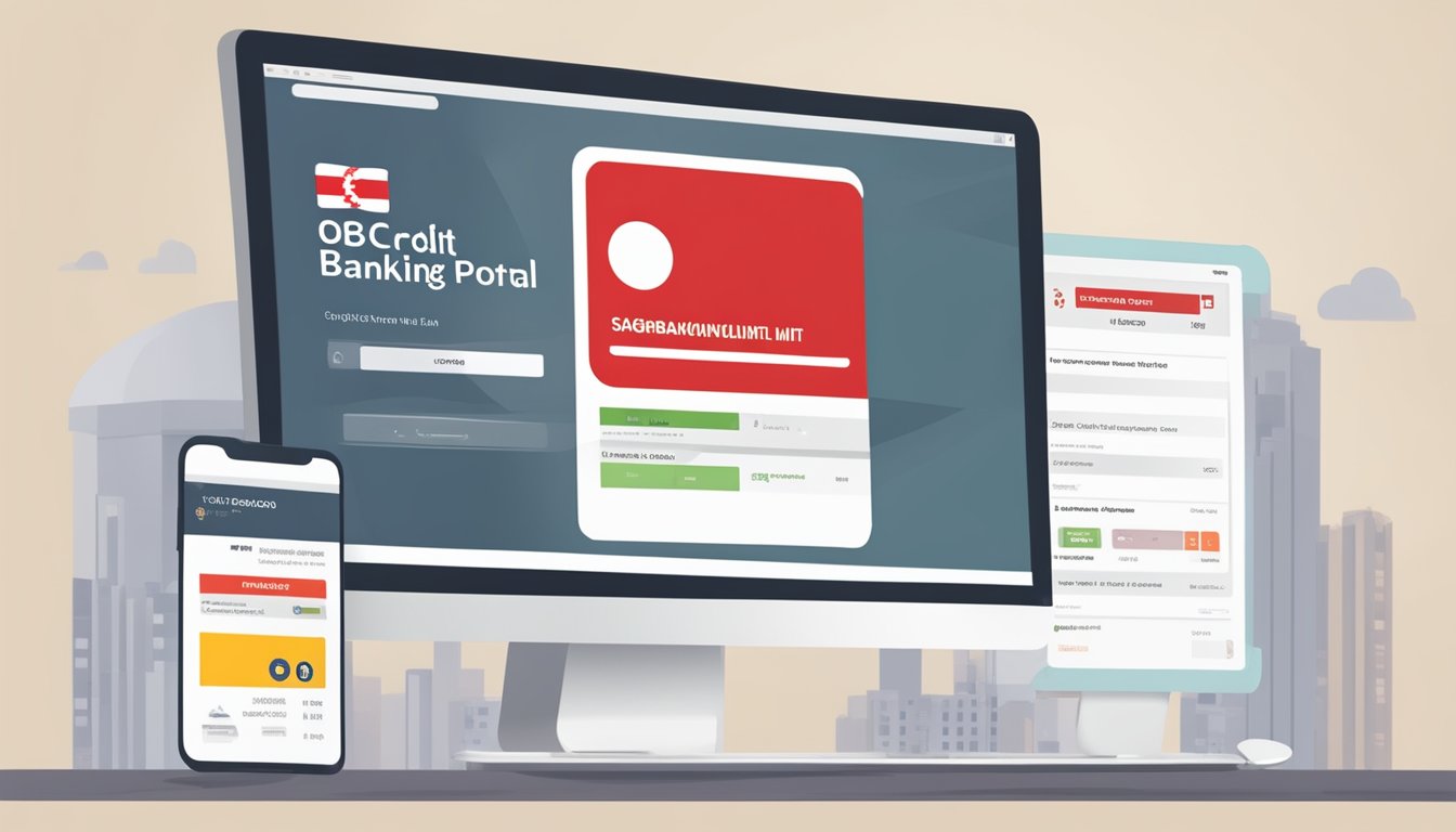 A computer screen displaying the OCBC online banking portal with a "Credit Limit Increase" button highlighted. The screen also shows the Singapore flag and OCBC logo
