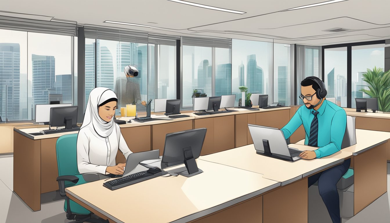 A customer service representative assisting a client at an OCBC Islamic Banking branch in Singapore
