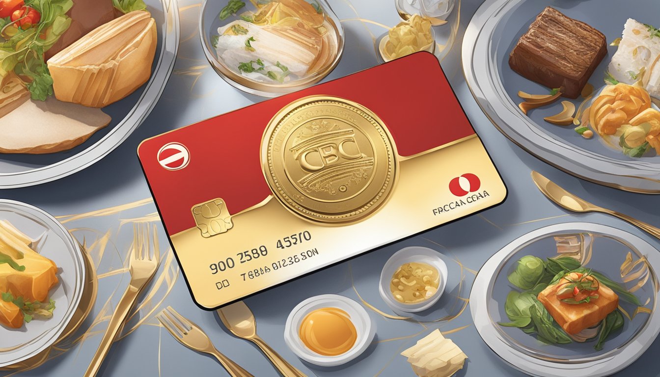 The OCBC metal card gleams under soft lighting, surrounded by luxurious items like fine dining vouchers and travel perks