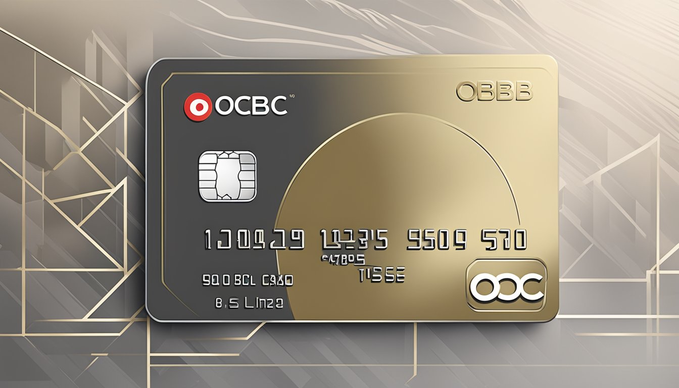A sleek, metallic credit card with the OCBC logo prominently displayed against a modern, futuristic background
