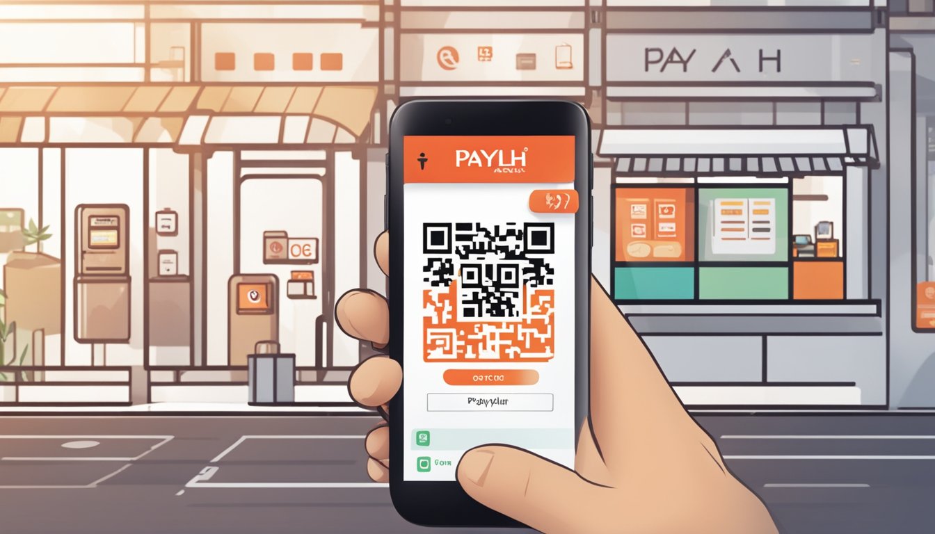 A smartphone displaying the OCBC PayLah! app with a QR code ready for scanning. A notification of a successful payment pops up on the screen