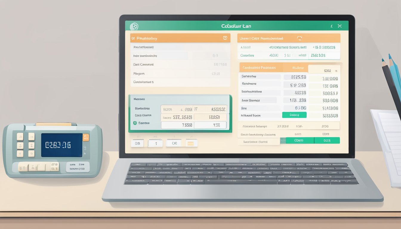 A calculator displaying the OCBC personal loan interface with eligibility criteria and required documents listed on the screen