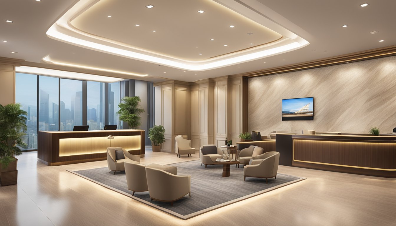 A luxurious bank setting with elegant decor, personalized service, and modern technology for OCBC Premier Singapore clients