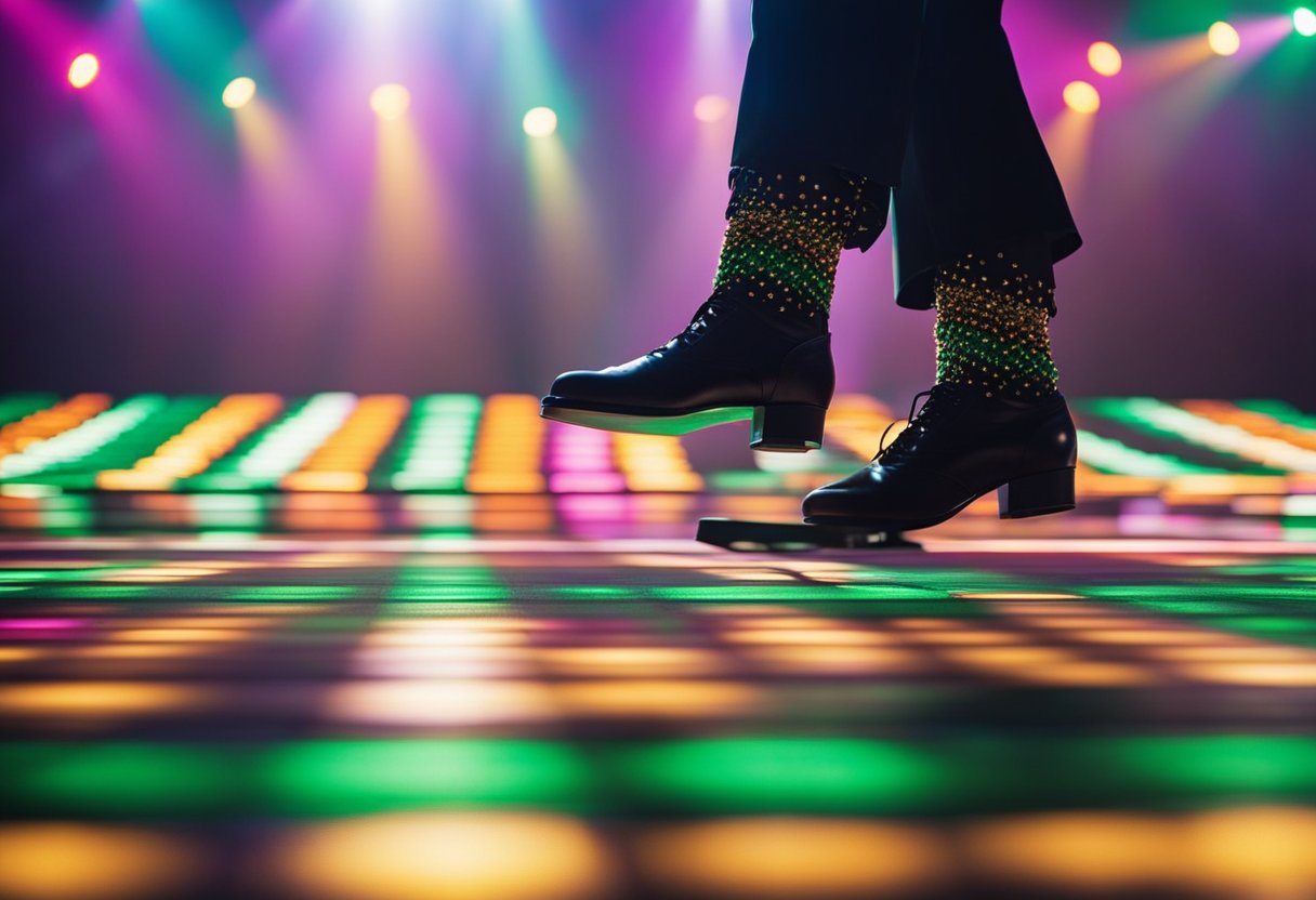 The stage glows with vibrant colors as traditional Irish dance steps blend seamlessly with modern choreography, captivating audiences worldwide
