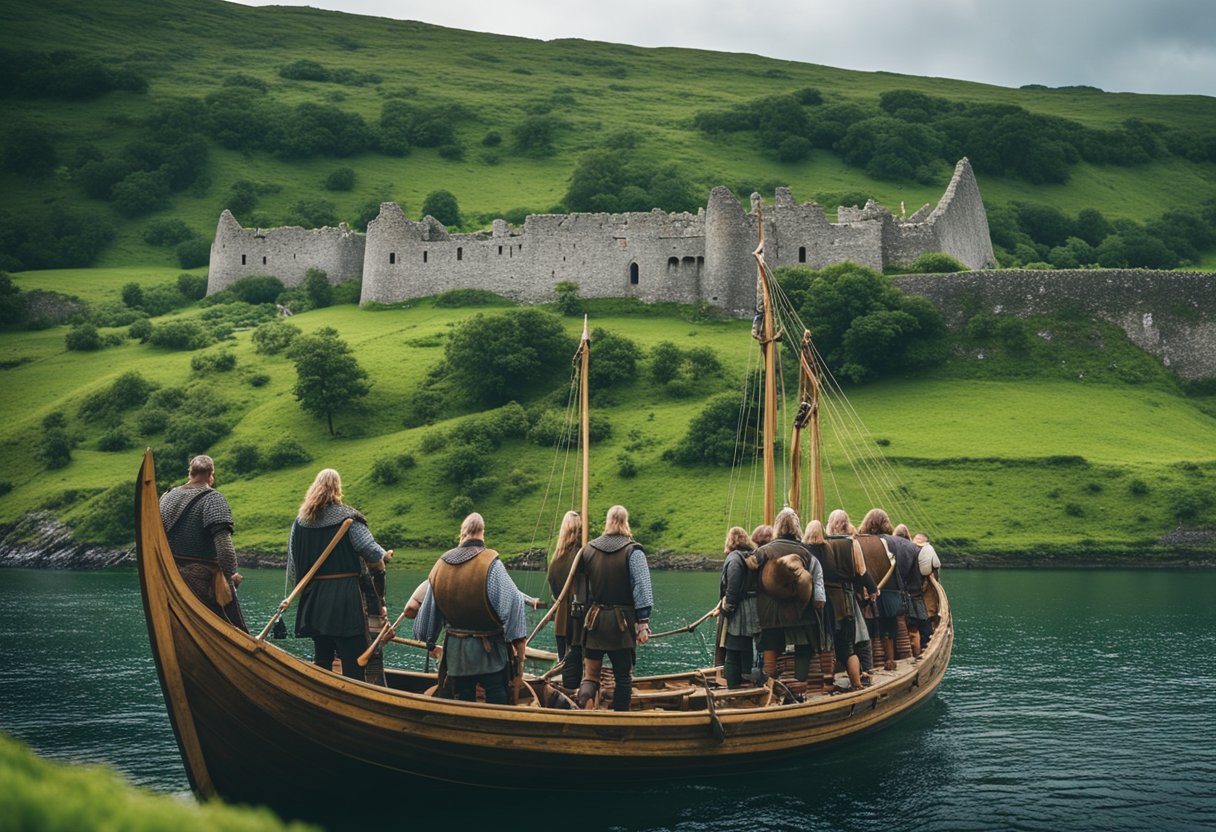 Vikings: Unveiling Historical and Filming Locations in Ireland’s Landscape - Vikings sail longships into an Irish coastal village, surrounded by lush green hills and ancient stone buildings. The locals watch in awe as the Norsemen disembark, ready to explore the historic and cultural sites of Ireland