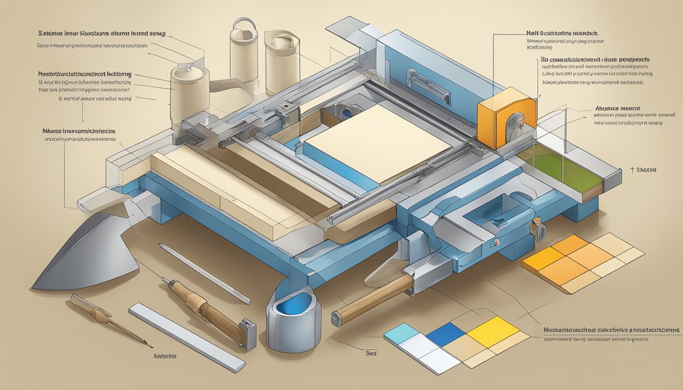 An Ishikawa diagram being used for practical application, with tools and materials laid out on a work surface