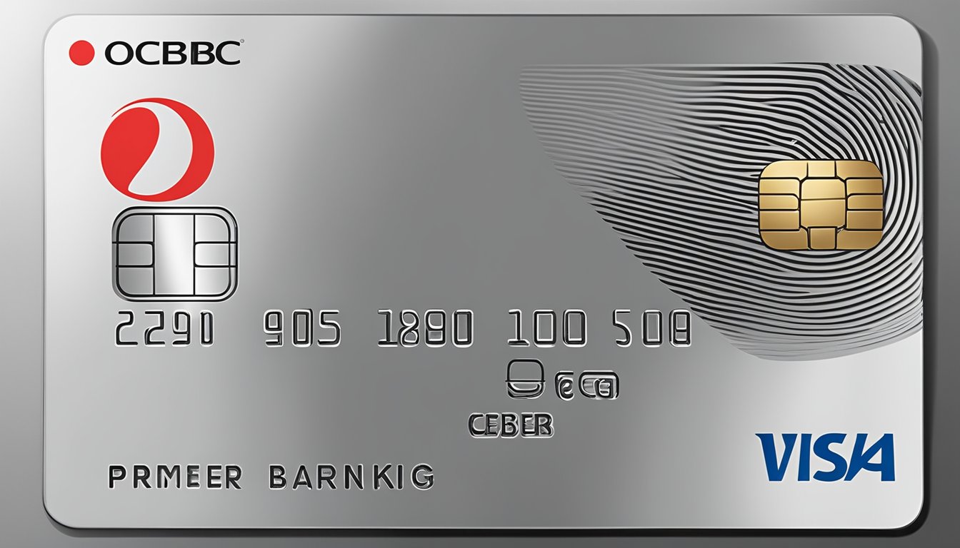 A sleek, modern credit card sits on a polished desk, with the OCBC Premier Banking logo prominently displayed. The card exudes exclusivity and sophistication, inviting viewers to aspire to its benefits