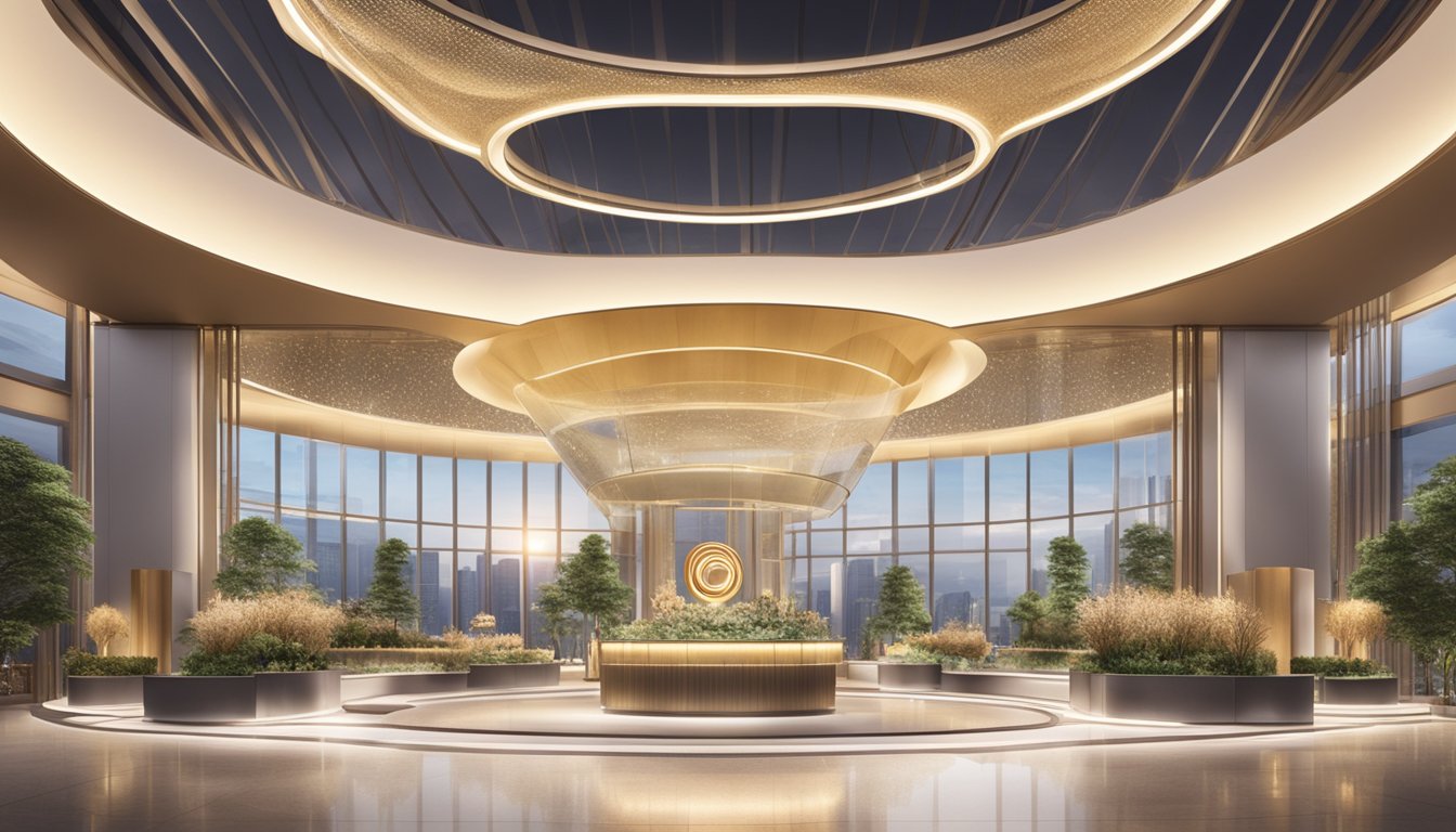 A luxurious setting with a prominent OCBC Premier logo and a display of exclusive rewards in Singapore