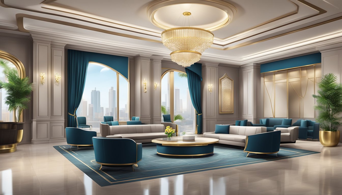 A luxurious bank branch with modern design, exclusive VIP lounges, and personalized financial services