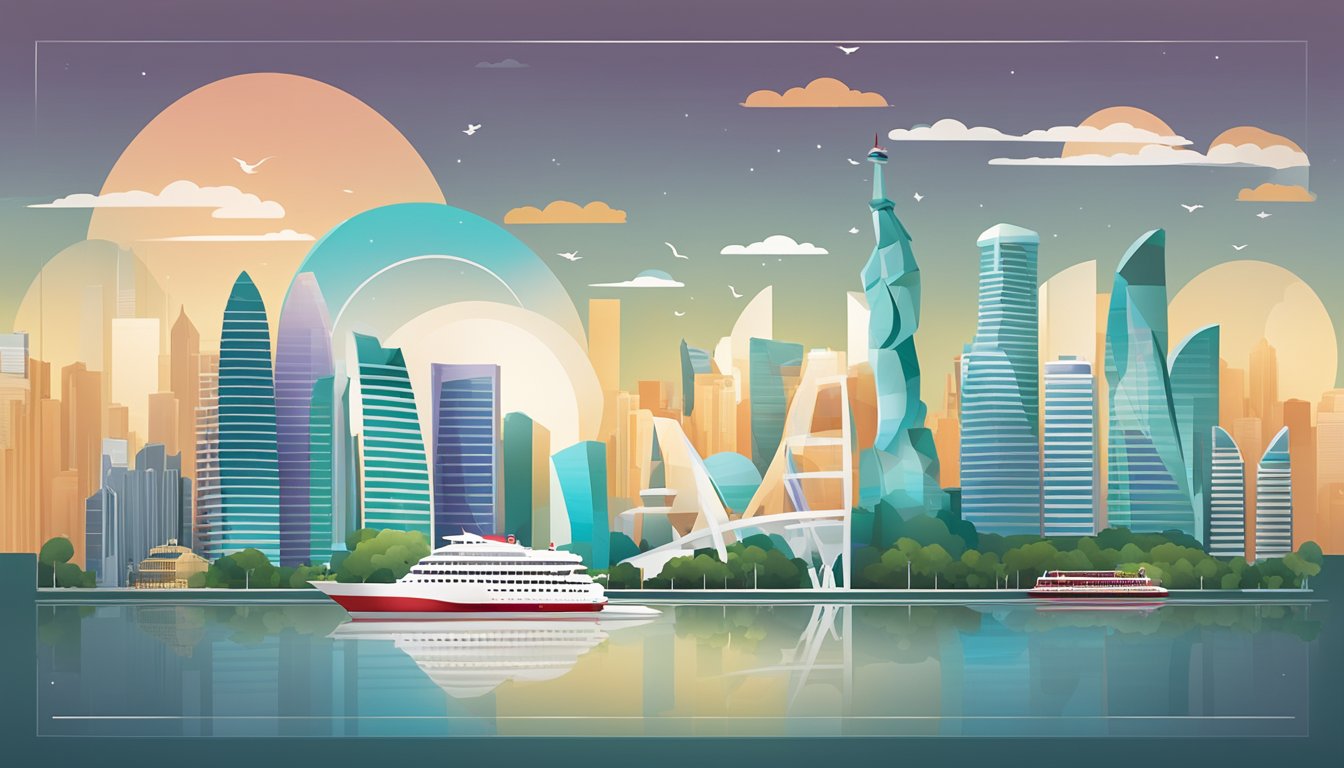 A sleek OCBC Premier Voyage card against a backdrop of iconic Singapore landmarks, with a modern city skyline in the background