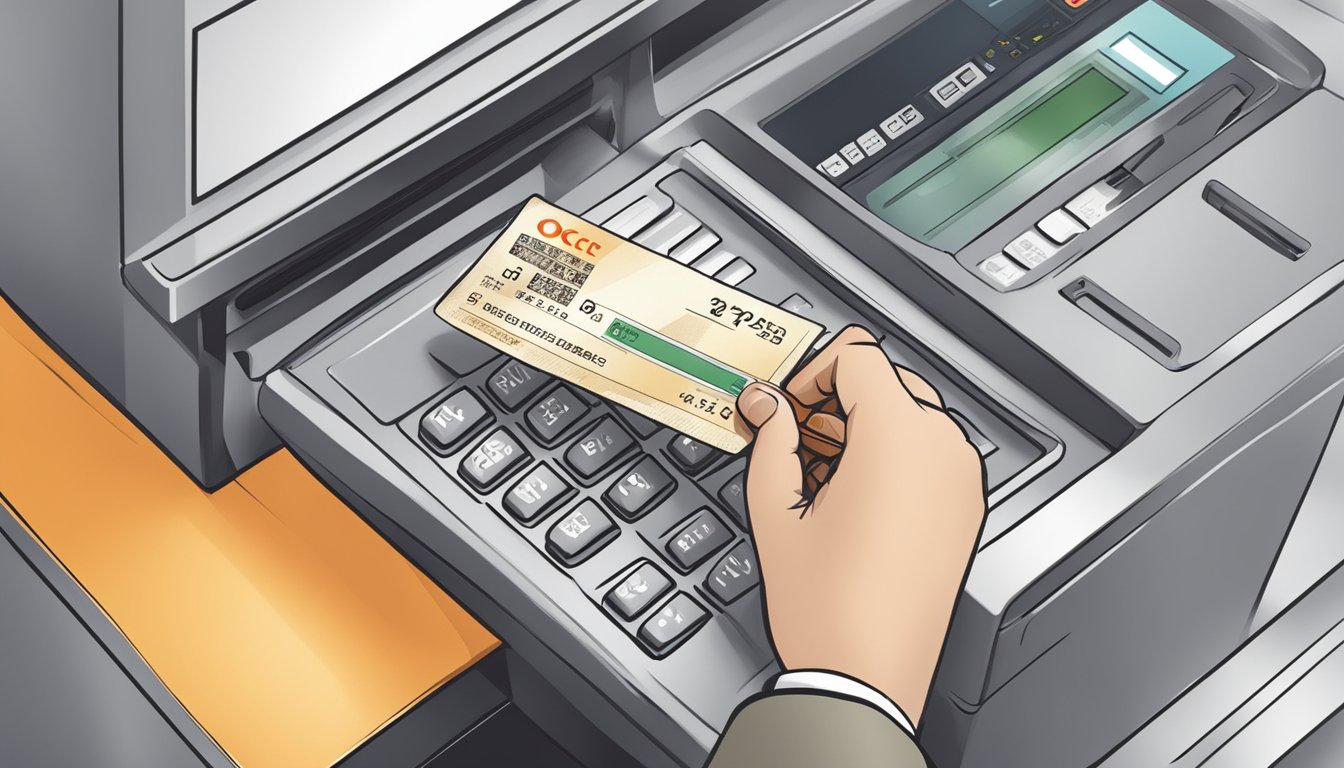A person inserts a cheque into an OCBC Quick Cheque Deposit machine in Singapore, with a focus on maximizing business efficiency