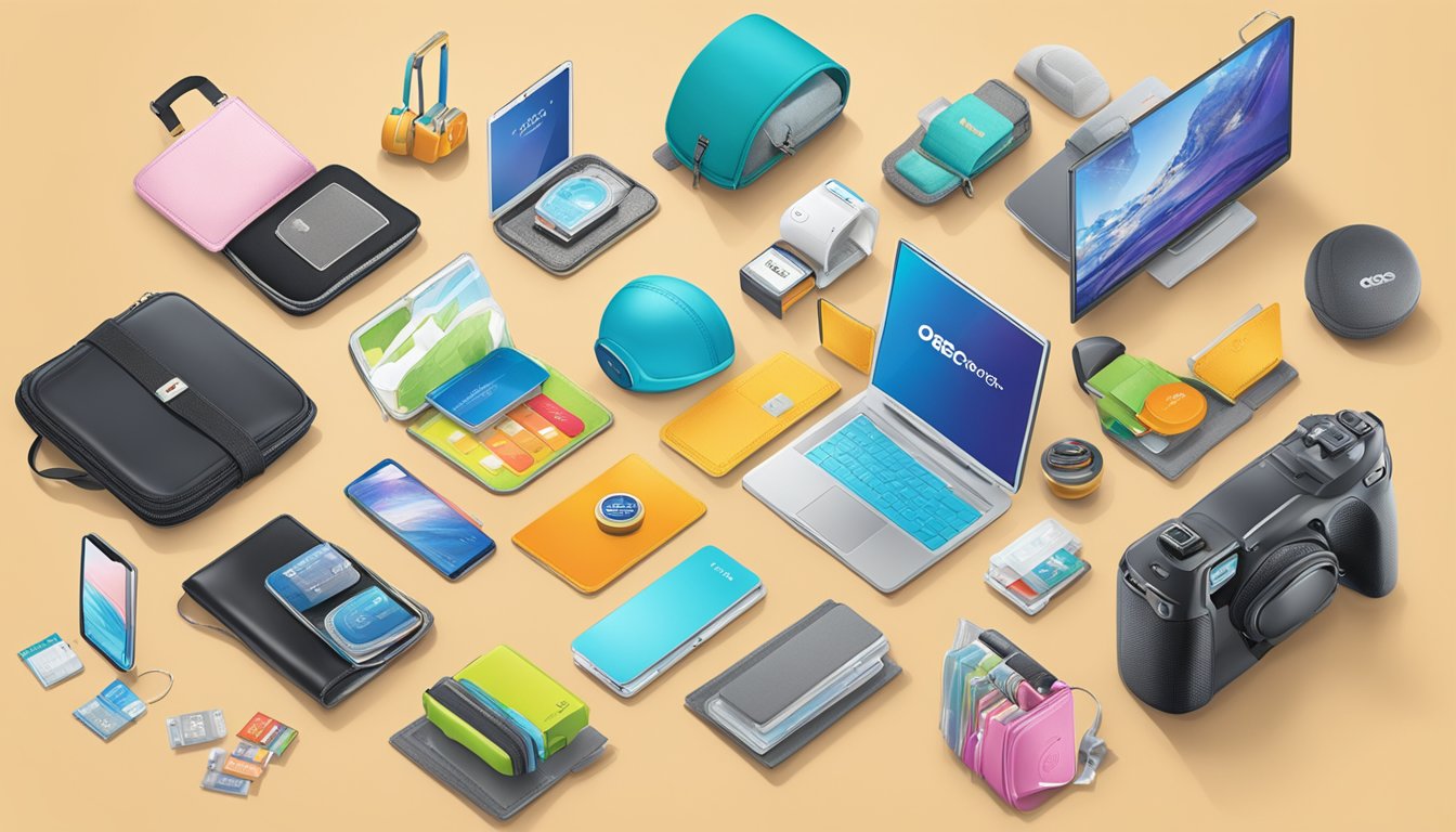 A vibrant display of various products, from electronics to travel accessories, arranged neatly in the OCBC Rewards Catalogue in Singapore