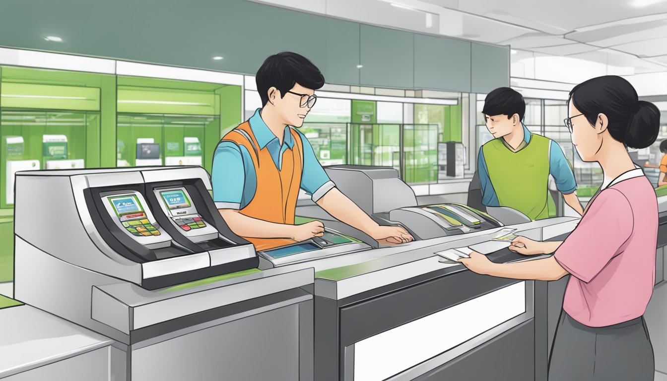 A person swiping an OCBC Robinson Card at a rewards redemption counter in Singapore