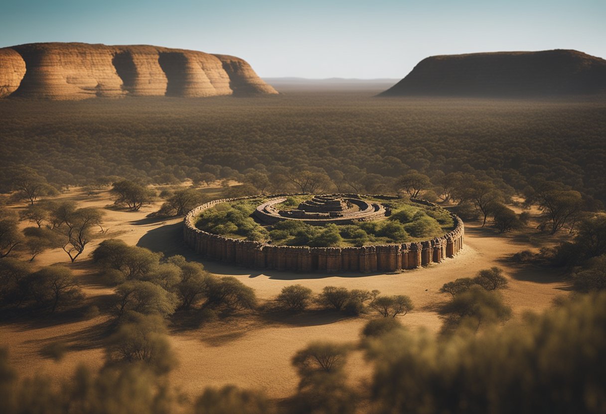 Sacred Aboriginal Sites of Australia: Unveiling the Dreamtime Stories and Landscapes - A vast, ancient landscape with sacred sites and diverse ecosystems, teeming with life and colored by Dreamtime stories of the Aboriginal people
