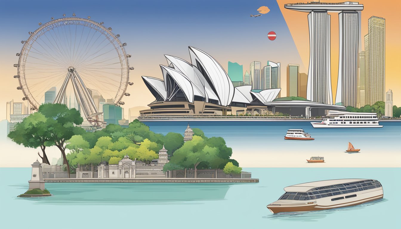 A bank account statement with "OCBC Starter Account" and "Interest Rate" displayed, against a backdrop of iconic Singapore landmarks
