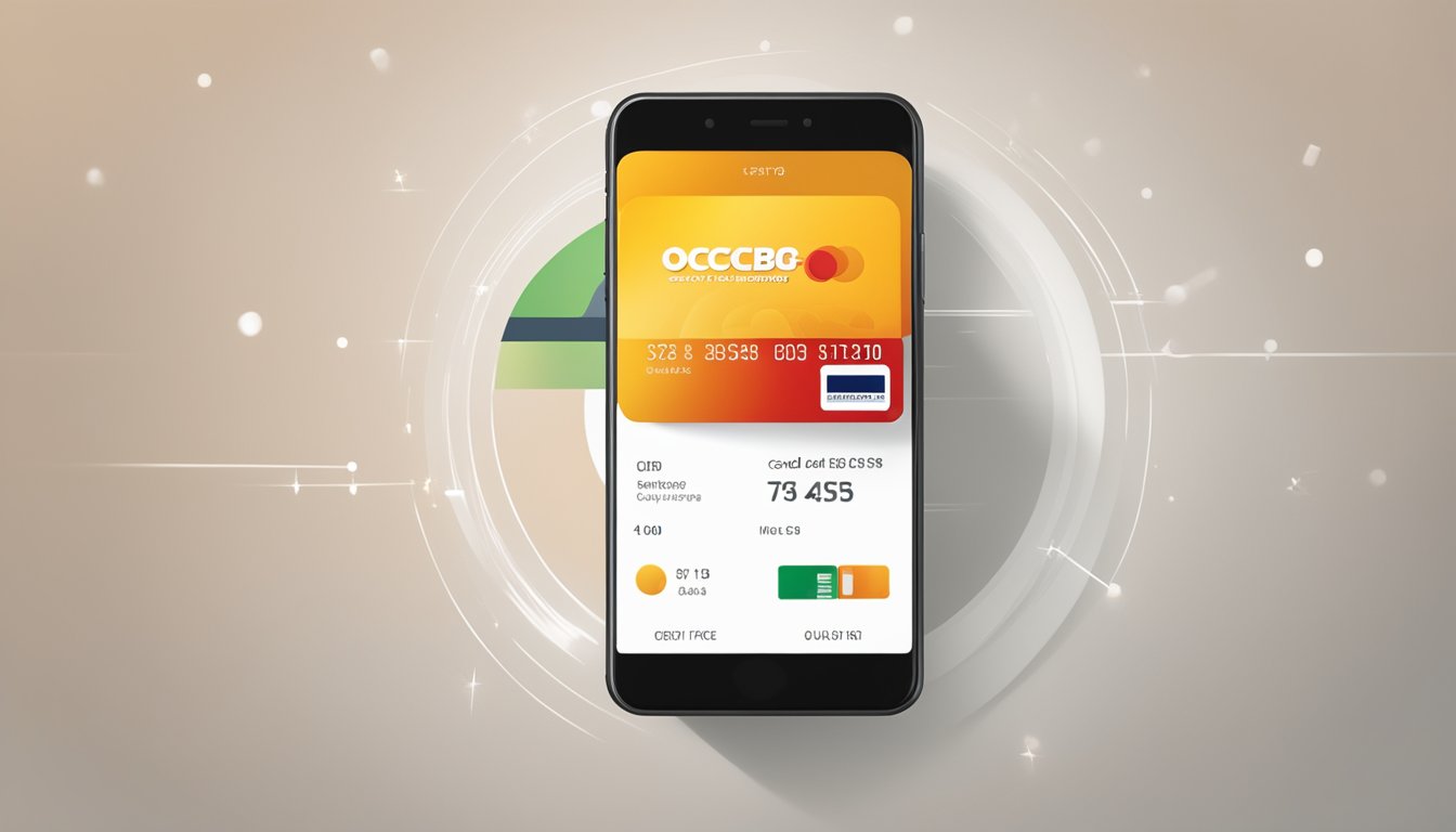 A customer's credit card with the OCBC logo displays a temporary credit limit increase notification on a mobile app or website