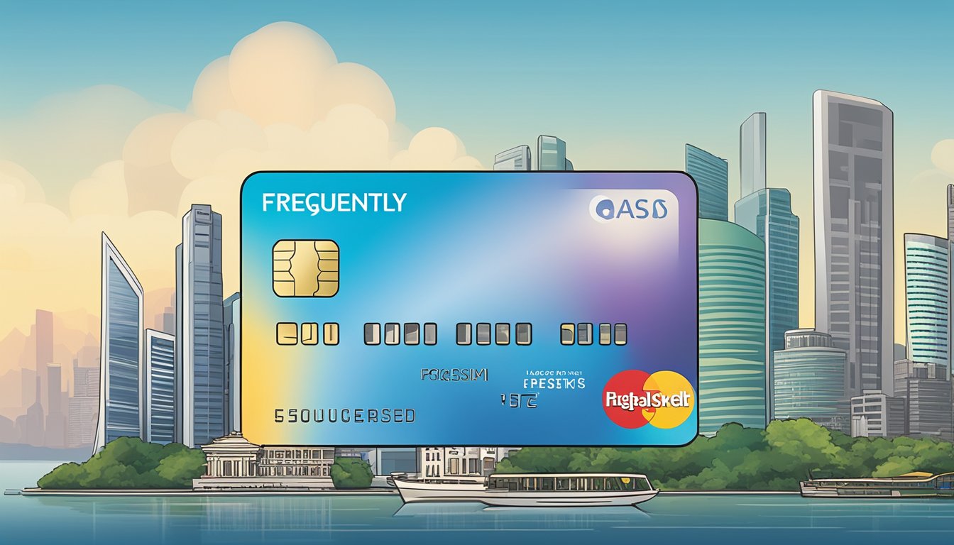A sleek titanium credit card stands out against a backdrop of iconic Singapore landmarks, with the words "Frequently Asked Questions" prominently displayed