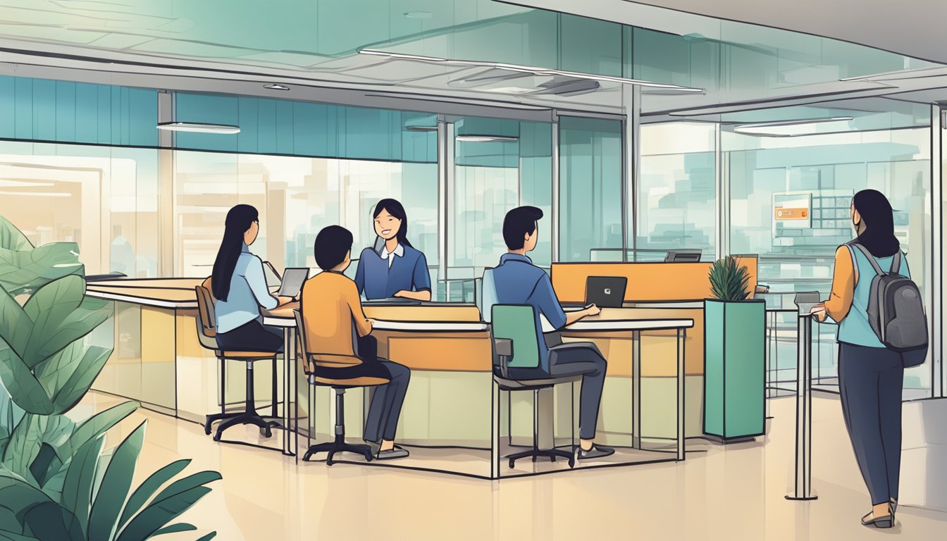 A customer buying OCBC travel insurance while receiving support from the staff