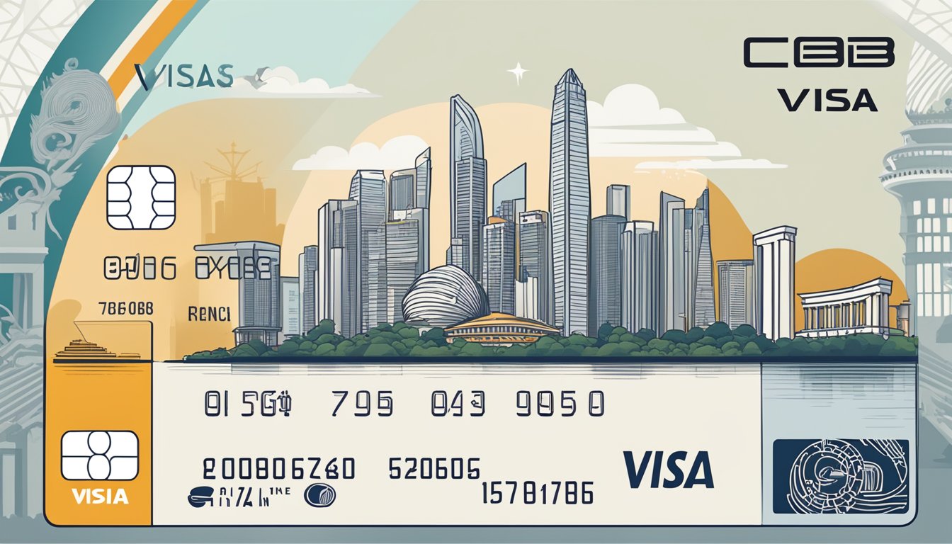 A sleek, modern credit card with the OCBC Visa Infinite logo, set against a backdrop of iconic Singaporean landmarks