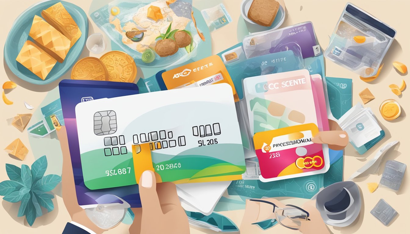 The scene includes a sleek and modern credit card with the OCBC Visa Infinite logo prominently displayed, surrounded by symbols representing various perks and services such as travel, dining, and lifestyle benefits