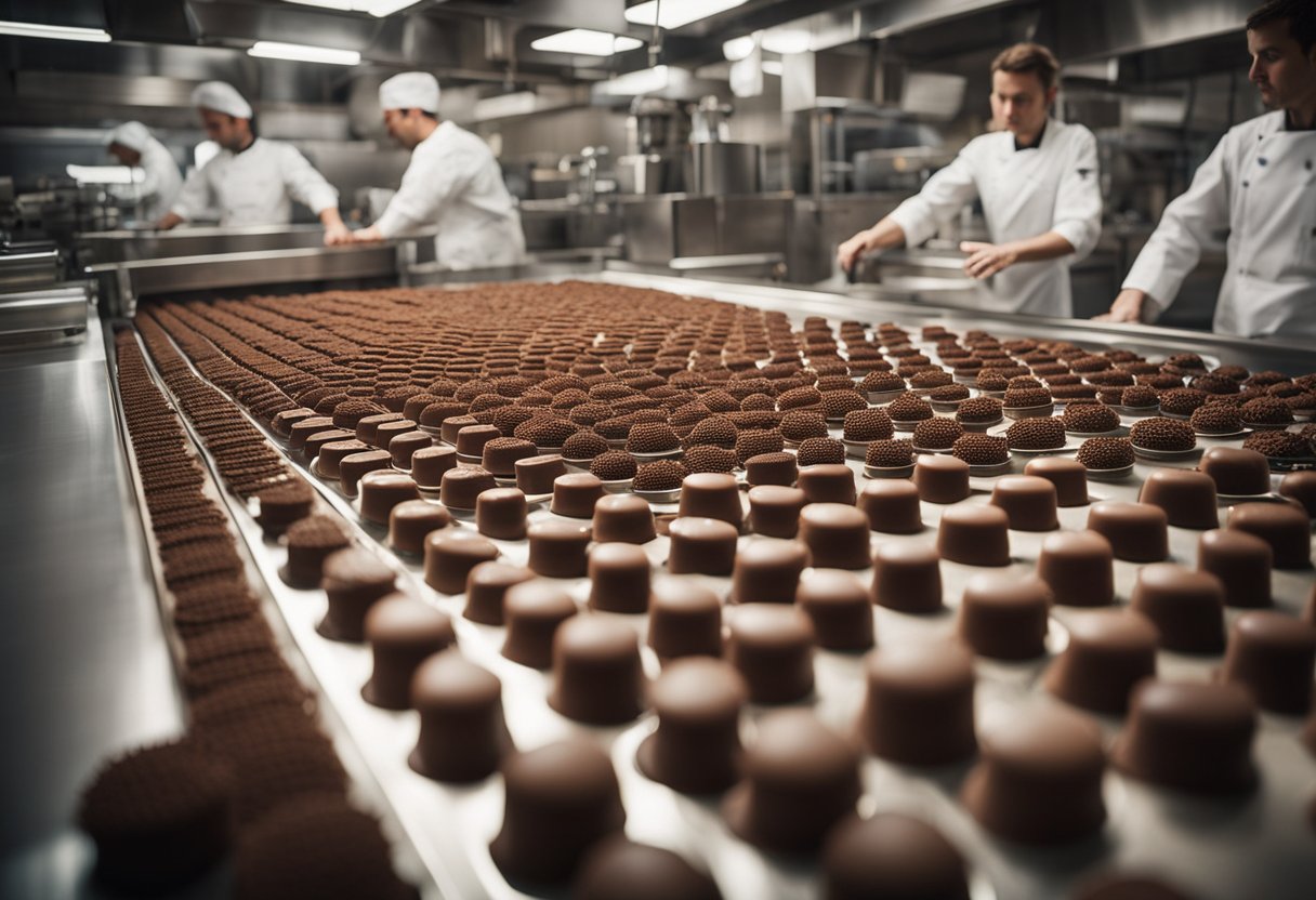 In einer belebten Schokoladenfabrik in Berlin, Deutschland, wird eine breite Palette innovativer Schokoladenprodukte ausgestellt