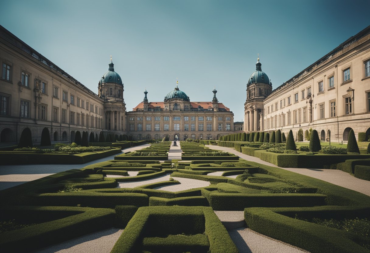 Majestic Berlin castles and palaces stand tall, surrounded by lush gardens and grand courtyards, showcasing their historical and architectural significance