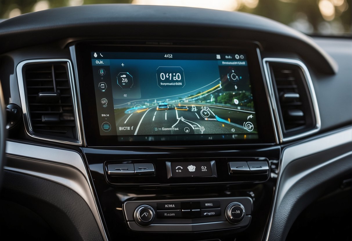 An Android device is being connected to a car's infotainment system, with the CarPlay interface displayed on the screen