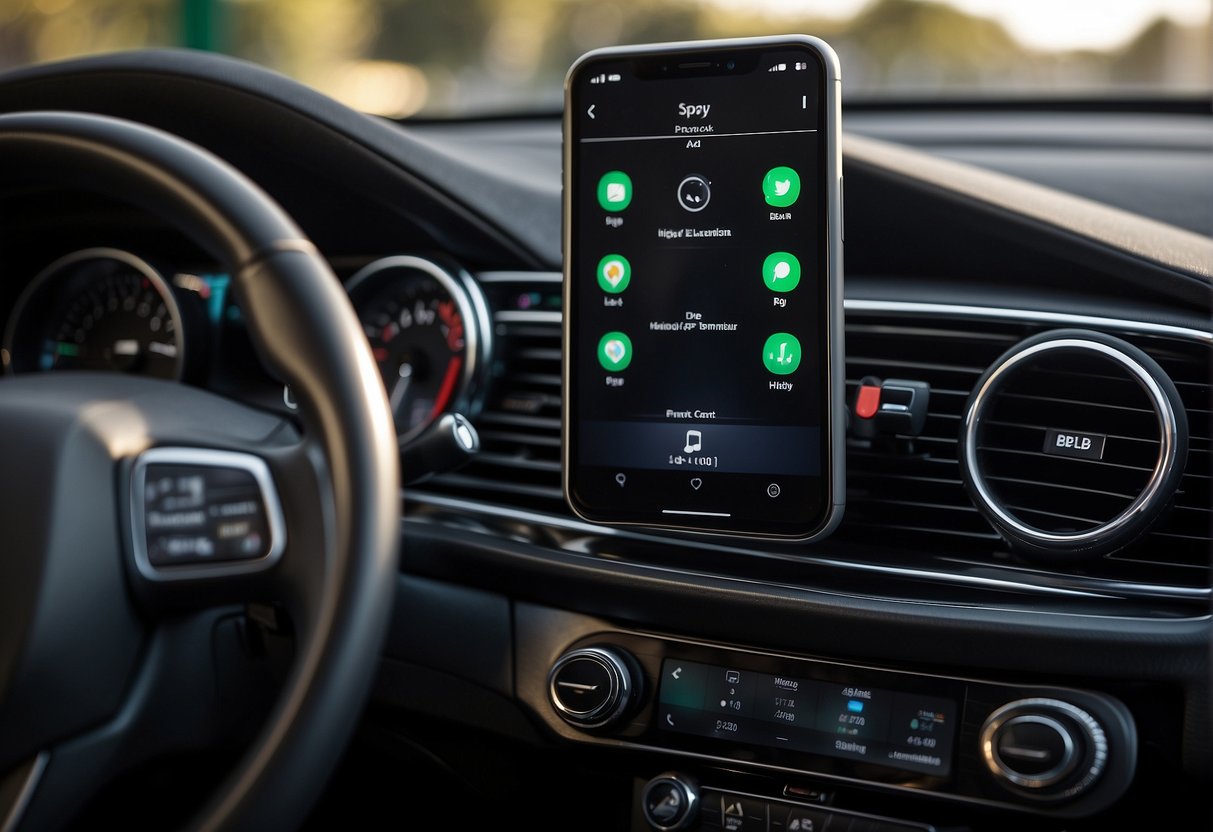 A smartphone with CarPlay app displayed on an Android device, connected to a car's infotainment system, with clear instructions on the screen