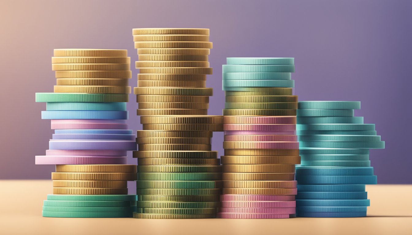 A stack of Singaporean currency grows larger as a bank account balance increases, with a prominent interest rate chart in the background