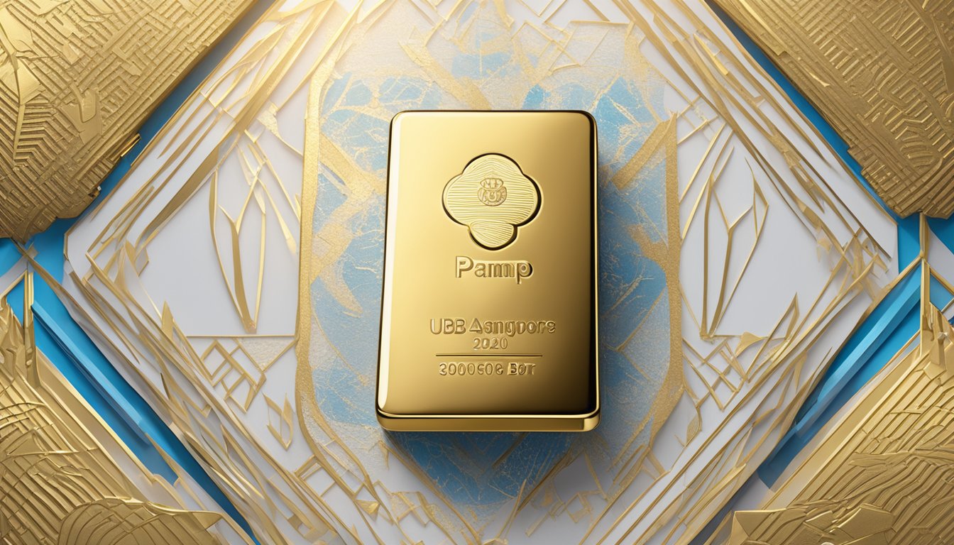 A beautifully crafted PAMP gold bar gleams under soft lighting, with the UOB Singapore logo in the background