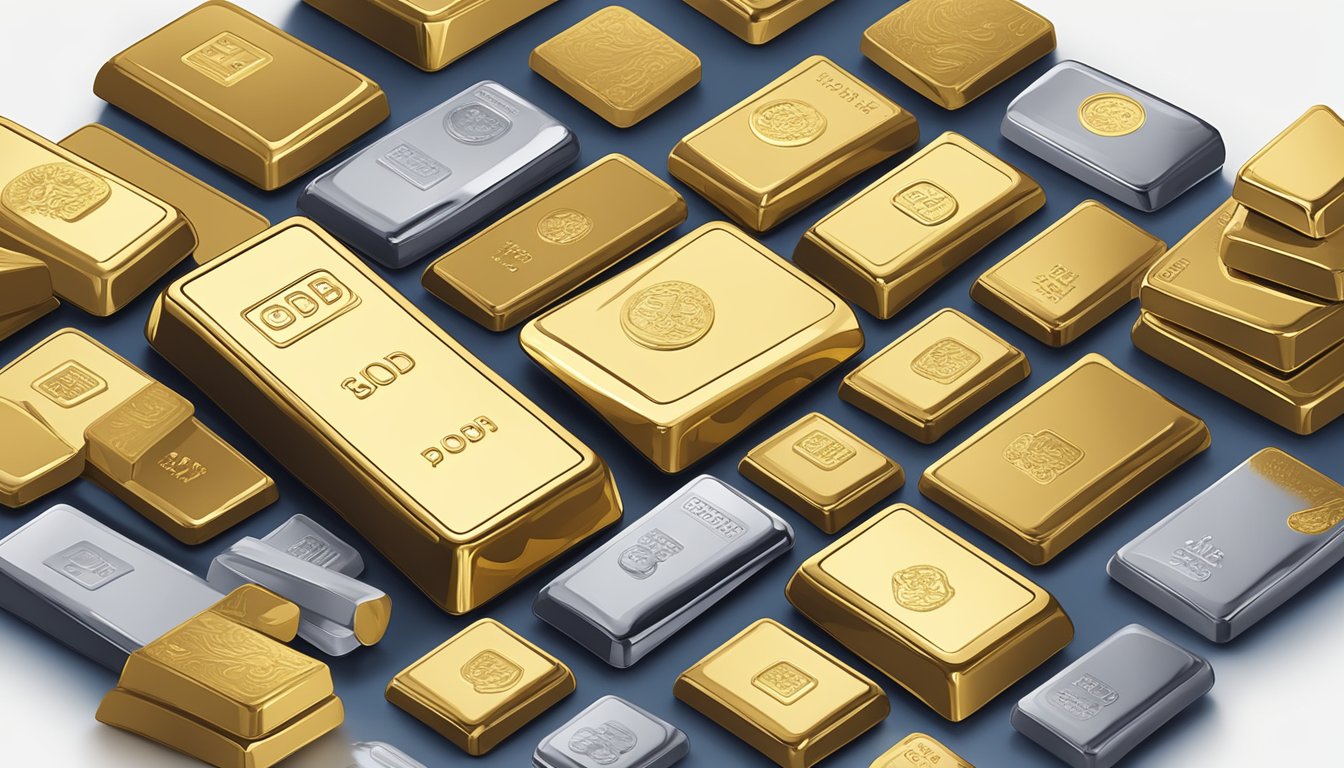 A gold pamp bar from UOB Singapore sits among various investment assets, symbolizing portfolio diversification
