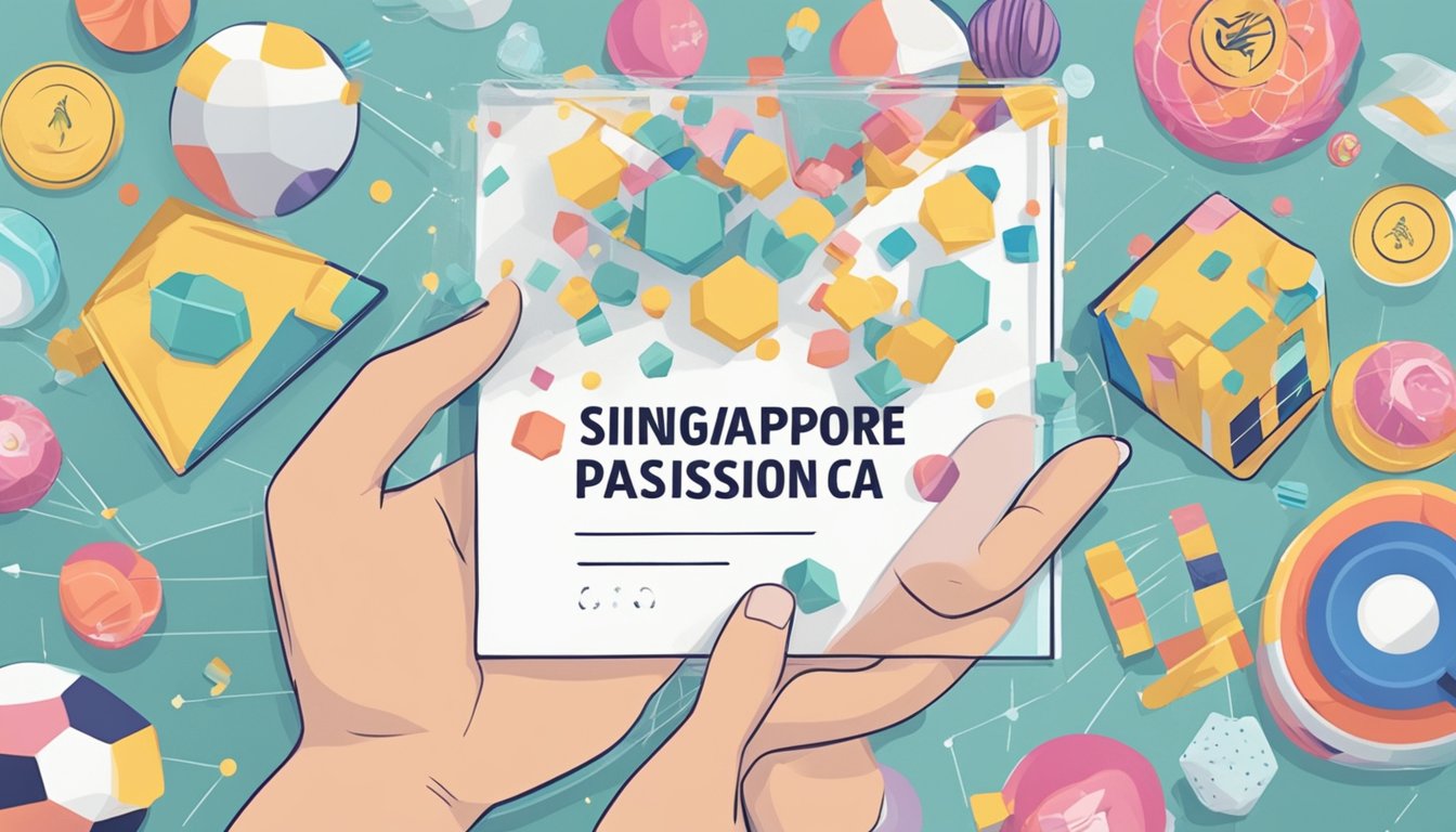 A hand holding a Singaporean Passion Card with points floating around it