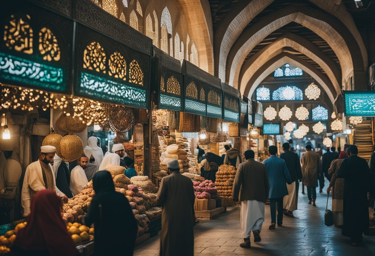 The bustling Grand Bazaars of the Middle East, with their labyrinthine alleys and ornate arches, teem with vibrant colors, exotic scents, and the lively chatter of merchants and customers