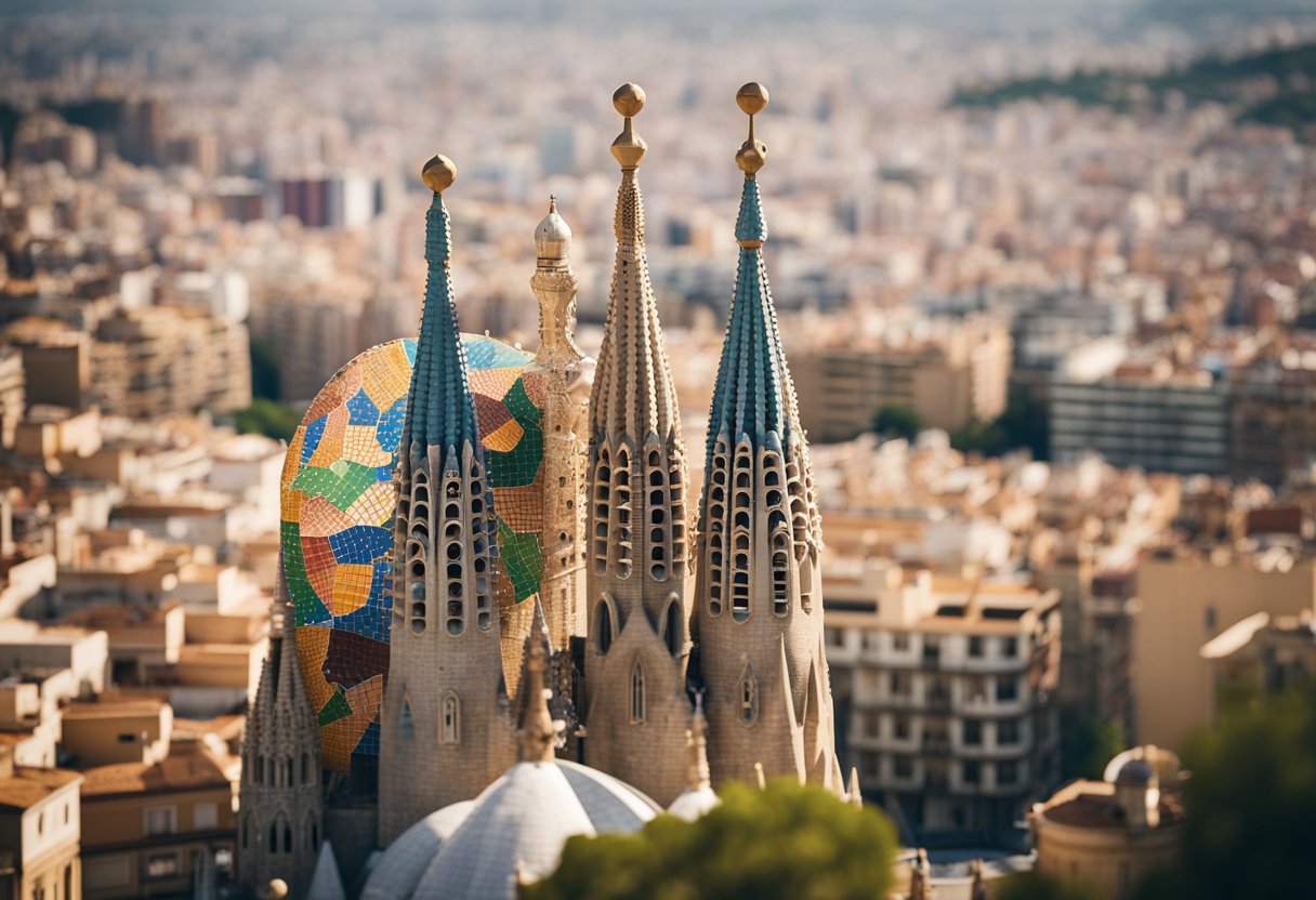 Gaudí’s Barcelona: Exploring the Impact of Catalan Modernism on the Cityscape - The iconic Sagrada Familia towers over the city, while whimsical buildings with colorful mosaic facades line the streets of Barcelona