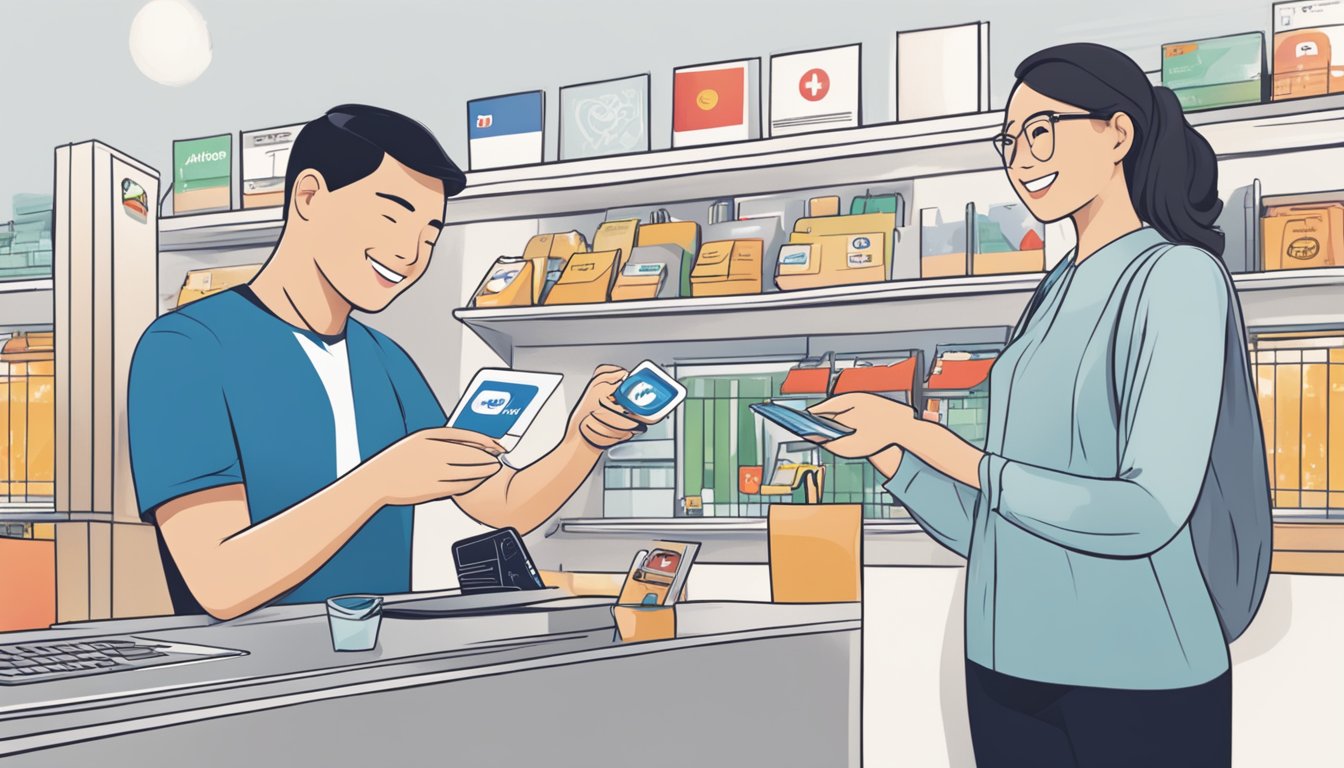 A person using a Passion Card, POSB Mastercard, and a Singaporean flag to pay for purchases, showcasing accessibility and convenience