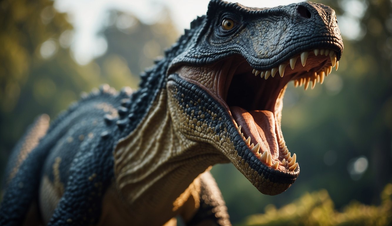 A fierce Dinogorgon roams a prehistoric landscape, its sharp teeth and powerful jaws ready to strike