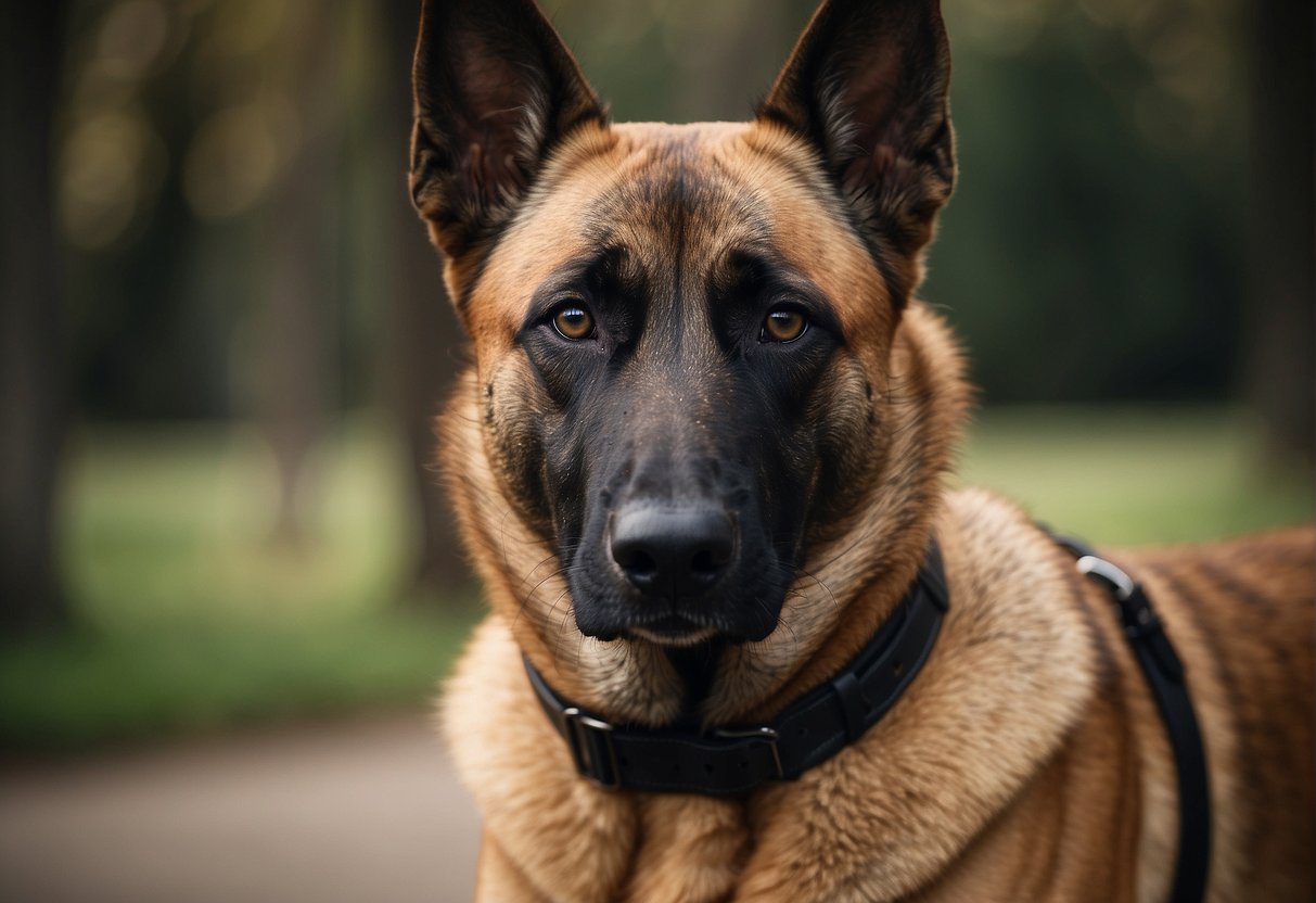 The Belgian Malinois is a medium-sized, square-proportioned dog with a proud carriage and a strong, muscular body. It has a short, straight coat and a black mask