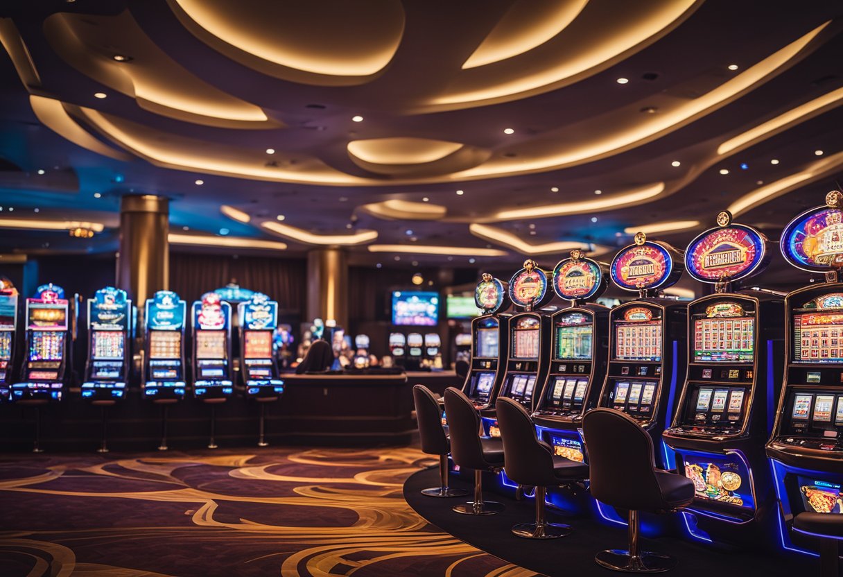 A vibrant digital landscape with the top 5 Belgian online casinos showcased in a modern and sleek design. The logos and branding of the casinos are prominently displayed, creating an inviting and exciting atmosphere
