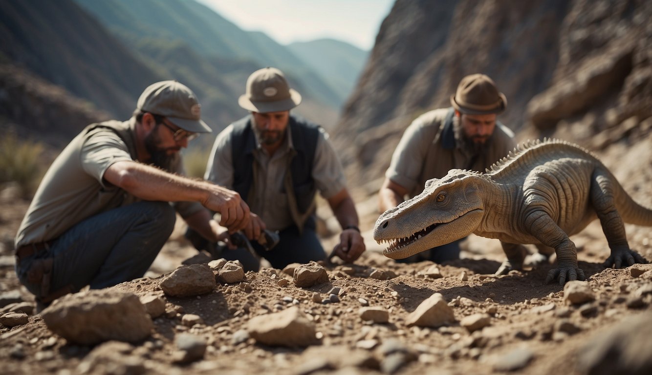 A team of paleontologists carefully excavates the fossilized remains of a small dinosaur, the Fabrosaurus, from the rocky earth.

The delicate bones are revealed, providing a glimpse into the prehistoric world