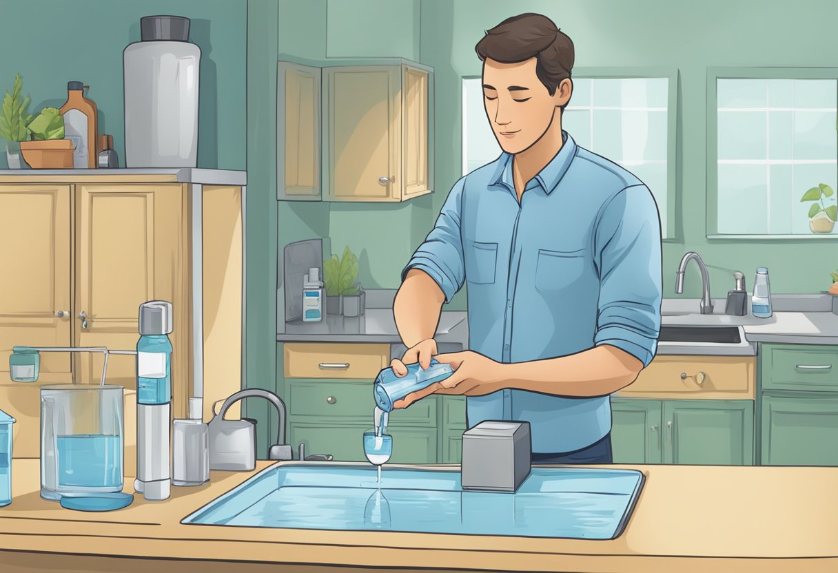 Step 1: Understanding Water Quality Standards. A simple scene of someone testing water quality at home using a testing kit