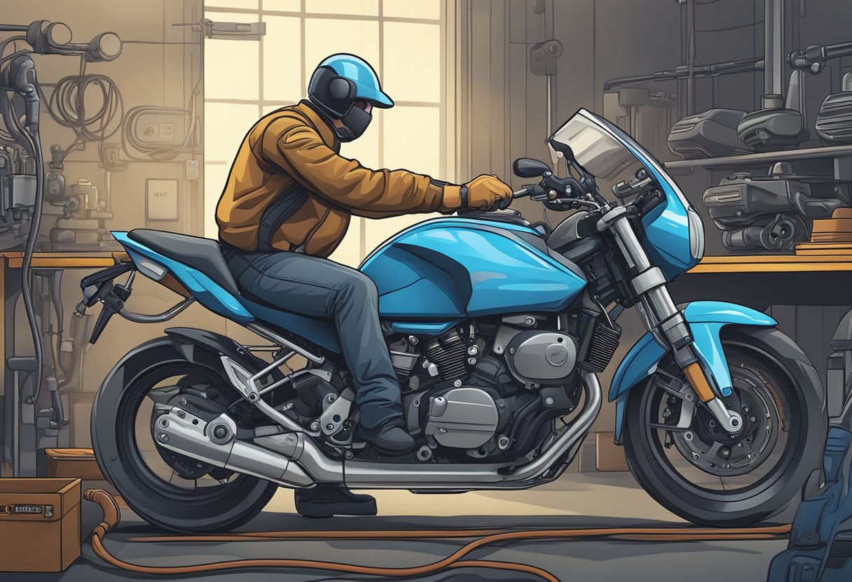 A mechanic checks a motorcycle's brake system quickly and accurately