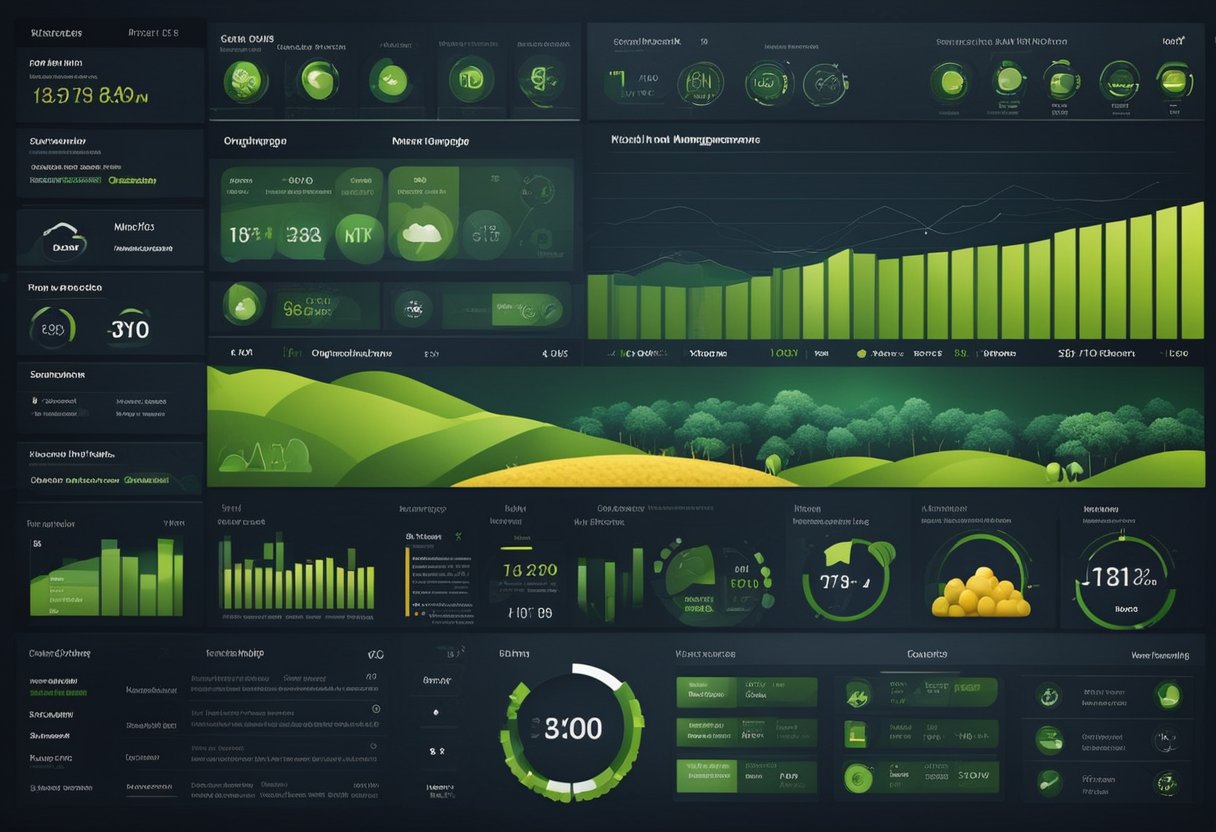 A modern, high-tech farm management software interface with sleek design and advanced features for staying ahead of the competition in organic farming