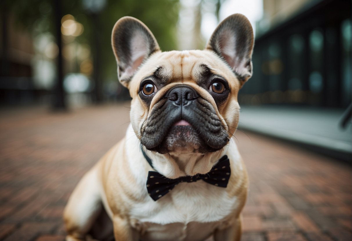 A French bulldog drools while looking up expectantly