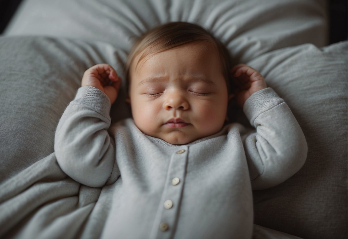 Baby sleeps with hands behind head
