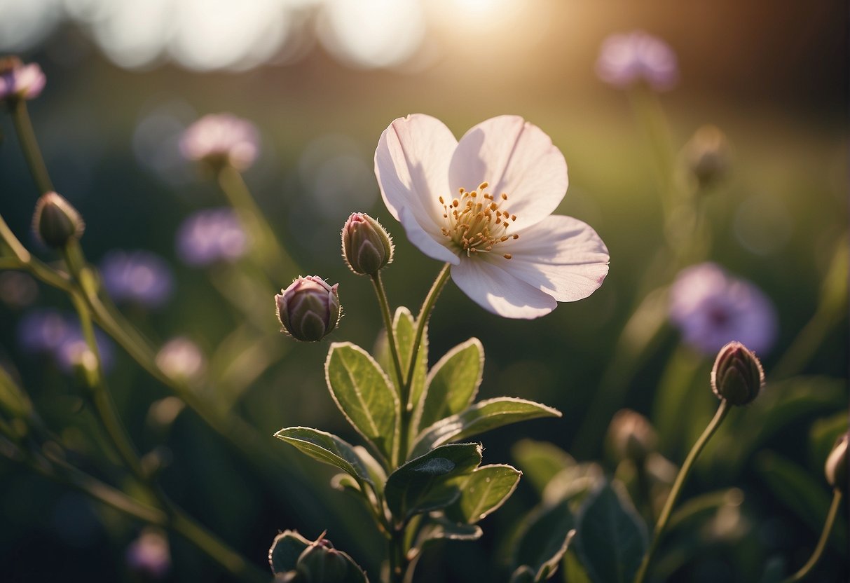 A blooming flower surrounded by closed buds, representing the patience and timing required for love to blossom