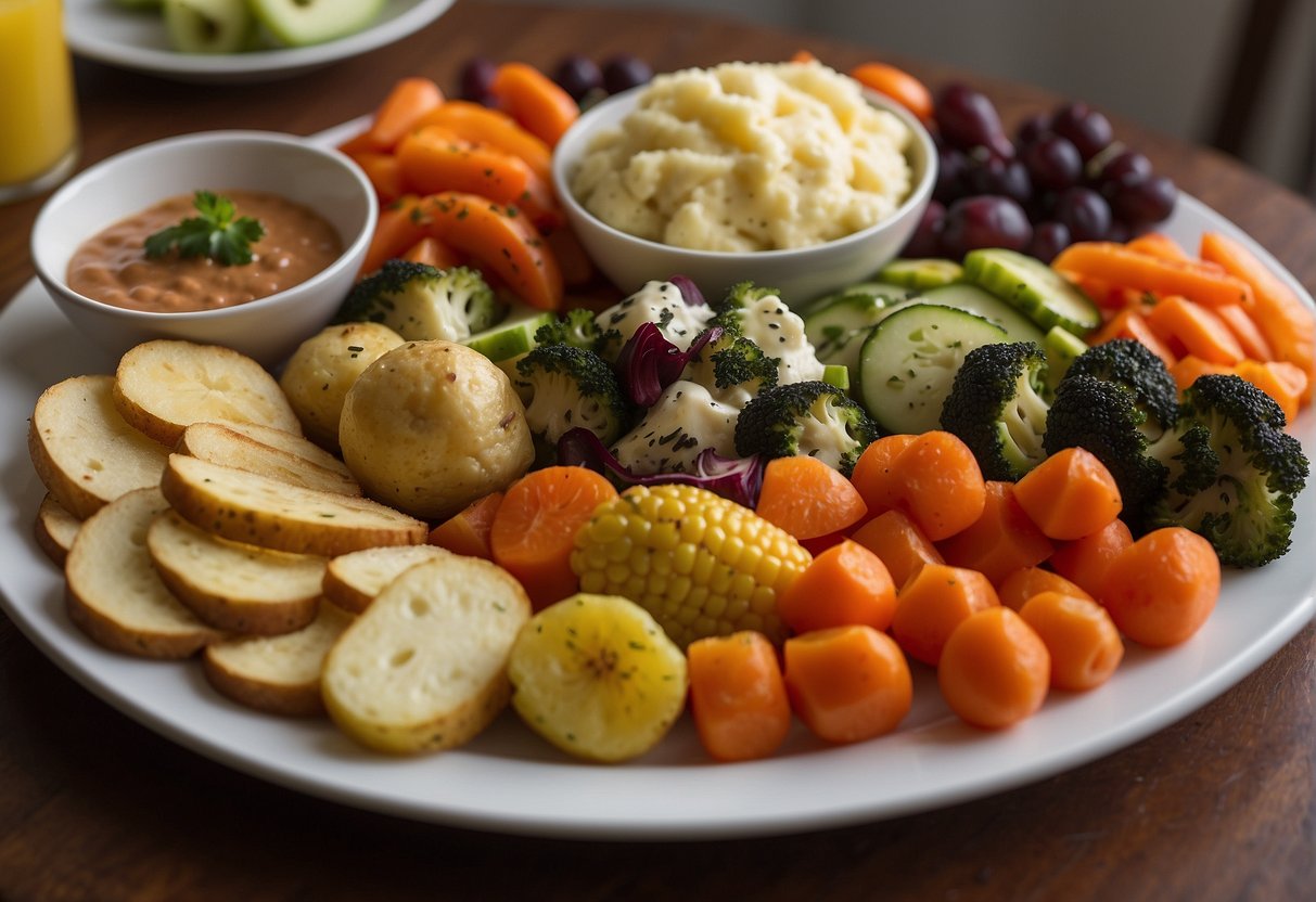 A colorful array of kid-friendly side dishes, including roasted vegetables, mashed potatoes, and fruit salad, arranged on a vibrant platter
