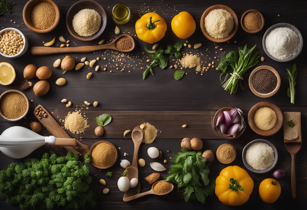 A table with ingredients and utensils for making vegan vegetable pastries