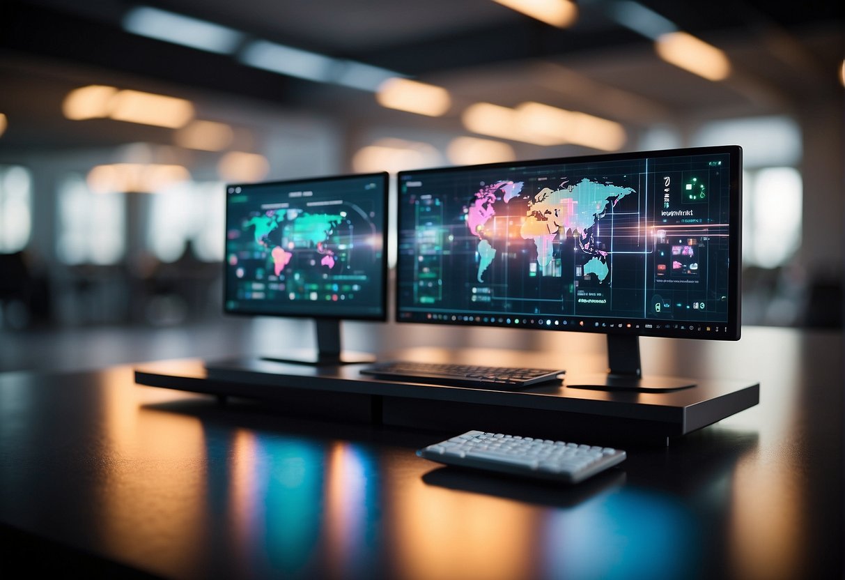 AI videos displayed on screens with "Understanding AI" title and "sell" button. Bright colors and modern design